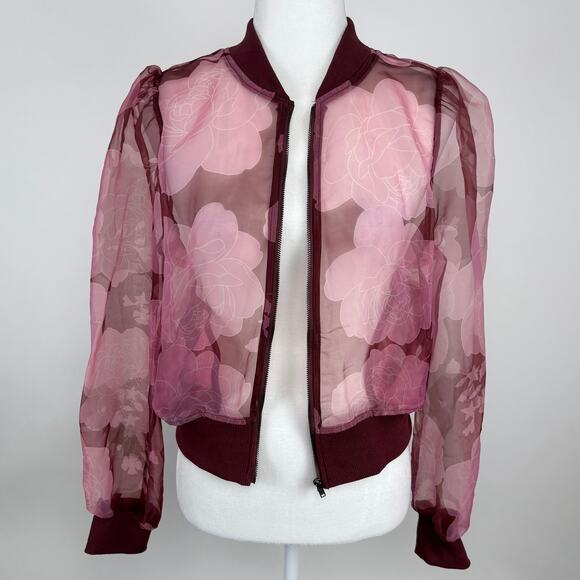 Anthropologie Dolan Sheer Organza Floral Full Zip Bomber Jacket Size Medium - Picture 8 of 15